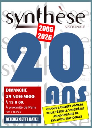 DIMANCHE 29 11 2026 : BANQUET 20 ANS DE SN