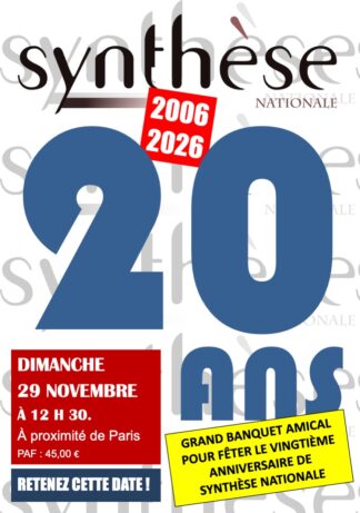 DIMANCHE 29 11 2026 : BANQUET 20 ANS DE SN